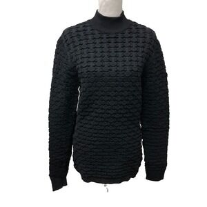 Jet Set Sweater Jumper Womens Large Black Bubble Knit Stretch Mock Neck Comfort